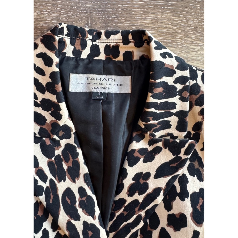 Tahari Arthur S Levine Classics Leopard Print Blazer Jacket Tan Black Size 8 - Picture 2 of 9